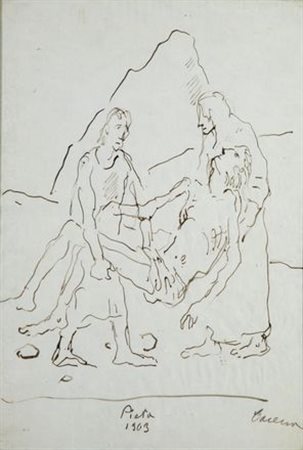 Felice Carena (Cumiana, 1879 - Venezia, 1966) PIETÀ, 1903 China su carta, cm....