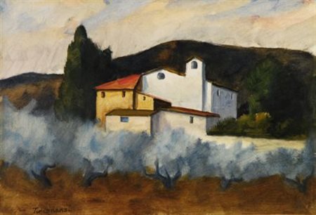 Nino Tirinnanzi (Greve in Chianti, 1923 - 2002) PAESAGGIO Olio su carta...