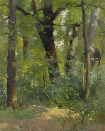 Alfredo Giovannozzi SOTTOBOSCO Olio su compensato, cm. 16x13 Firma sul verso.