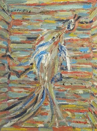 Silvio Loffredo (Parigi, 1920) UCCELLO VARIOPINTO Olio su cartone, cm....