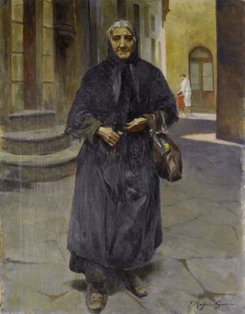Filippo Marfori Savini (Urbania, 1877 - Firenze, 1952) FIGURA IN STRADA Olio...