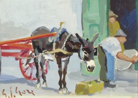 Gino Paolo Gori (Firenze, 1911 - 1991) ALLA PORTA DELLA STALLA Olio su...