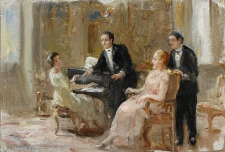 Alfredo Dondoli LA FAMIGLIA DI BENIAMINO GIGLI Olio su tela riportato su...