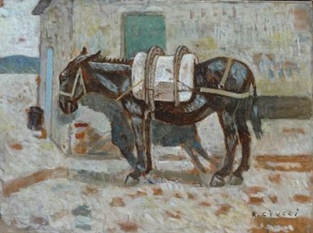 R. Ciucci ASINELLO Olio su compensato, cm. 19,3x26 Firma in basso a destra.