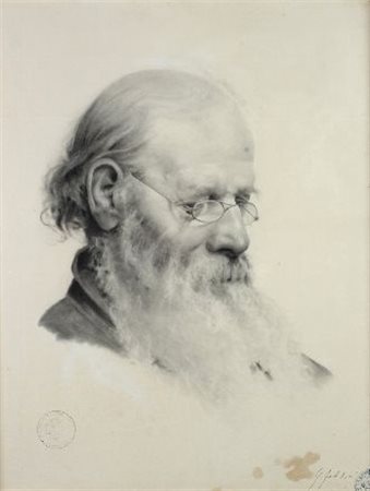 Scuola di Giovanni Fattori TESTA DI VECCHIO Carboncino su carta, cm. 52,8x41...