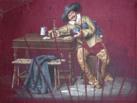 Anonimo del XIX sec. PICARO Olio su velluto, cm. 21,5x28,3 Firmato in basso a...