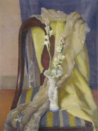 Ezio Giovannozzi (Firenze, 1882 - 1964) FIORI E PANNEGGIO SU UNA SEDIA Olio...