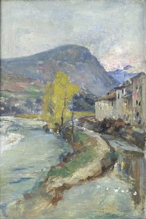 Alfonso Hollaender (Ratisbona, 1845 - Firenze, 1923) PAESAGGIO olio su...