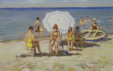Giorgio Luxardo (Zara, 1930) MARINA Olio su tavola, cm. 20x30 Firma in basso...