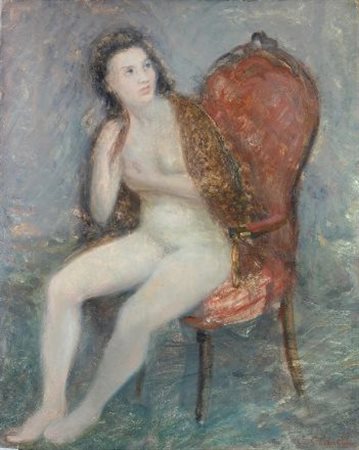 Silvano Caselli (Firenze, 1921) NUDO DI DONNA SEDUTA, 1946 Olio su tavola,...