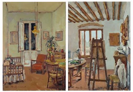 Carlo Capanni (Firenze, 1939) INTERNO CON POLTRONA; INTERNO CON CAVALLETTO,...