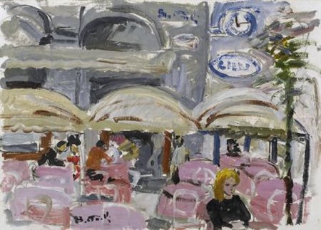 Bruno Paoli (Firenze, 1915 - 2005) AL CAFFÈ Olio su carta riportata su tela,...