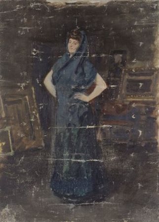 Anonimo, fine XIX MODELLA NELLO STUDIO Olio su tela, cm. 68x50