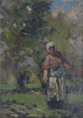 Anonimo del XX sec. CONTADINA Olio su cartone, cm. 40x28,5