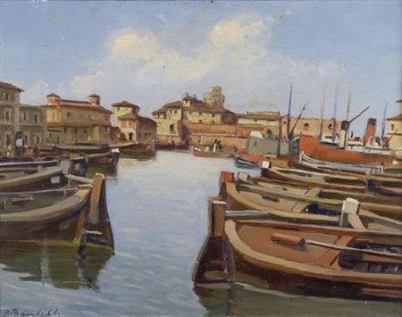 Dino Banchelli (Livorno, 1903 - 1974) VECCHIA LIVORNO Olio su compensato, cm....