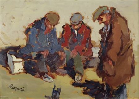 Basso Ragni (Termoli, 1921 - Livorno, 1979) BARROCCIAI Olio su compensato,...