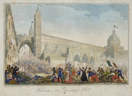 PALERMO 12 GENNAIO 1948 Stampa colorata, cm. 18,4x23 in basso a sinistra:...