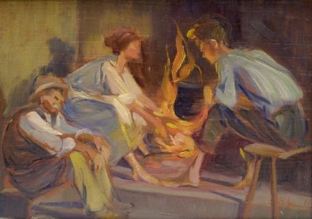 Gaetano Spinelli (Bitonto, 1887 - Firenze, 1945) CONTADINI, 1919 Olio su...