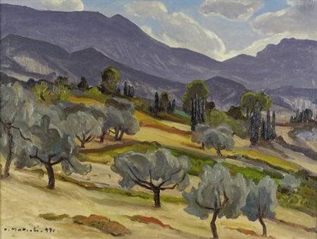 Armenio Mattioli (Firenze, 1920) PAESAGGIO CON ALBERI, 1971 Olio su tela, cm....