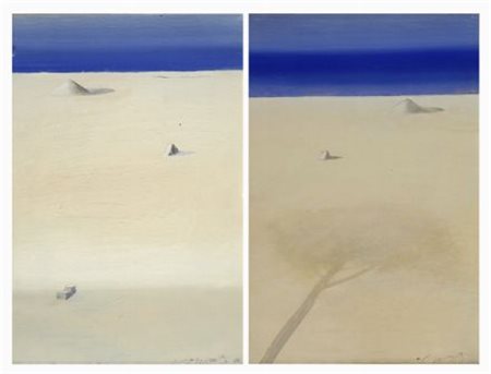 Andrea Razzauti SPIAGGIA Olio su tela, cm. 30x20 (ciascuno) Coppia di dipinti...