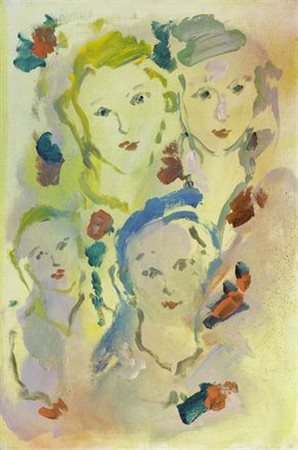 Ernesto Treccani (Milano, 1920 - 2009) VOLTI Olio su tela, cm. 60x40 Firma...