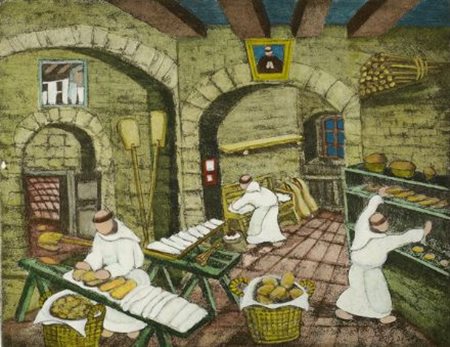 Norberto Proietti (Spello, 1927) IL FORNO Tecnica mista su carta con base...