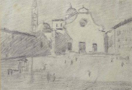 Ludovico Tommasi (Livorno, 1866 - Firenze, 1941) PIAZZA SANTO SPIRITO Matita...