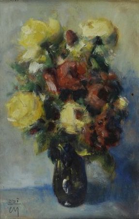 Corrado Michelozzi (Livorno, 1883 - 1965) VASO CON FIORI Olio su compensato,...