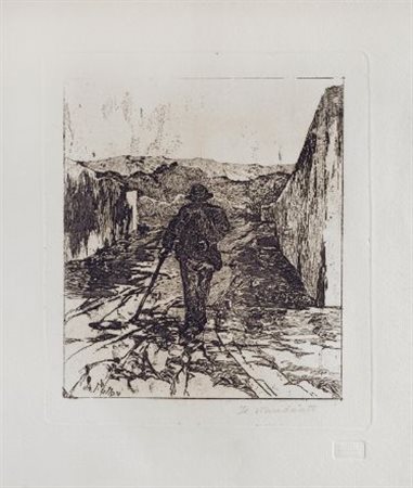 Giovanni Fattori (Livorno, 1825 - Firenze, 1908) IL VIANDANTE Acquaforte, mm....