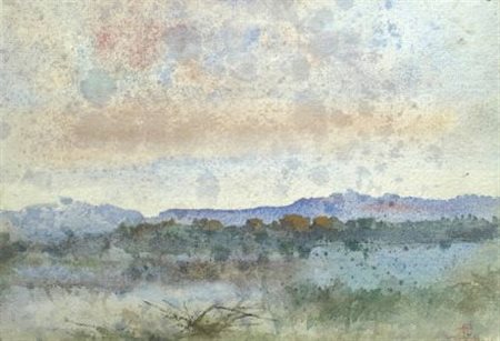 Pompeo Mariani (Monza, 1857 - Bordighera, 1927) PAESAGGIO Tempera su carta,...
