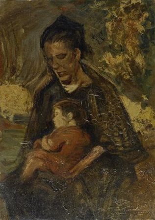 Cesare Ciani (Firenze, 1854 - 1925) MATERNITÀ Olio su cartone, cm. 34x24