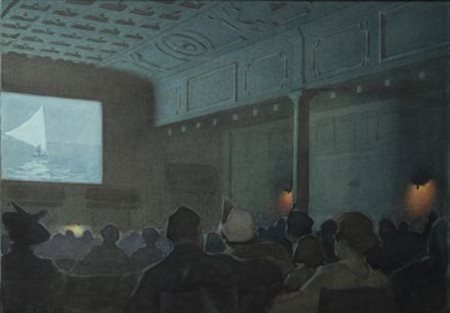 Tito Lessi (Firenze, 1858 - 1917) AL CINEMA Tecnica mista su cartone, cm....