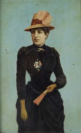 Attr. a Michele Gordigiani RITRATTO DI SIGNORA Olio su tavola, cm. 29,5x19