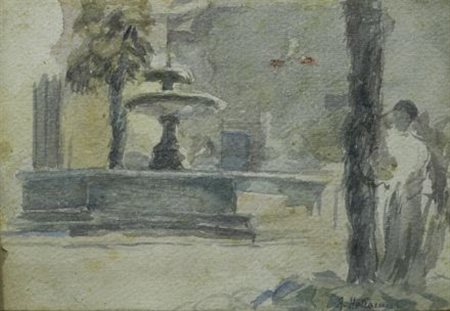 Alfonso Hollaender (Ratisbona, 1845 - Firenze, 1923) FONTANA Acquerello su...