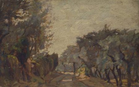Gino Romiti (Livorno, 1881 - 1967) STRADA DI CAMPAGNA Olio su tavoletta, cm....