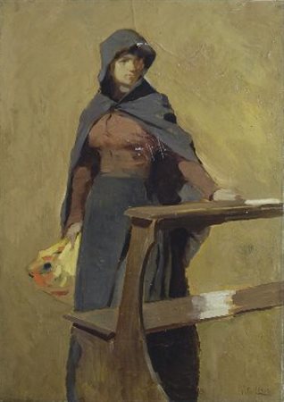 Tito Lessi (Firenze, 1858 - 1917) FIGURA DI DONNA Olio su tela, cm. 48x34,5...