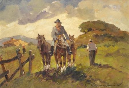 Carlo Domenici (Livorno, 1898 - 1981) MAREMMA Olio su compensato, cm. 35x50...