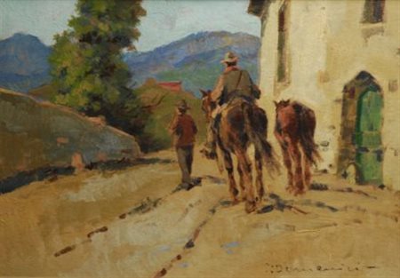 Carlo Domenici (Livorno, 1898 - 1981) BUTTERI Olio su cartone, cm. 35x49...