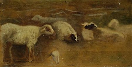 Federico Rossano (Napoli, 1835 - 1912) STUDIO DI PECORELLE Olio su tavola,...