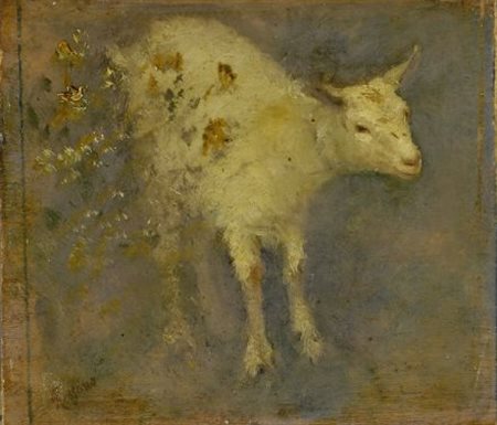 Federico Rossano (Napoli, 1835 - 1912) CAPRETTO Olio su tavola, cm. 14x17...