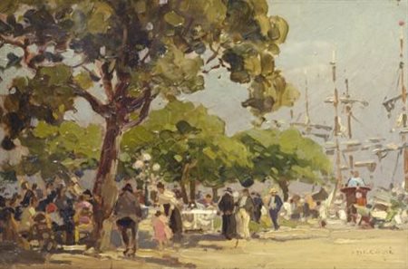 Nicolas De Corsi (Odessa, 1882 - Napoli, 1956) SCAMPAGNATA Olio su cartone,...
