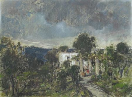 Giuseppe Casciaro (Ortelle, 1863 - Napoli, 1945) PAESAGGIO Pastelli su...