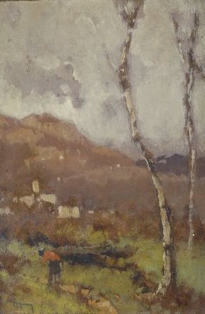Lorenzo Gignous (Modena, 1862 - Ceresio, 1958) IN CAMPAGNA Olio su faesite,...