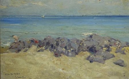 Giuseppe Casciaro (Ortelle, 1863 - Napoli, 1945) SCOGLI, 1942 Olio su...