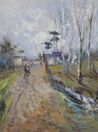 Giuseppe Casciaro (Ortelle, 1863 - Napoli, 1945) PAESAGGIO Olio su tavola,...