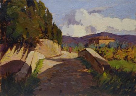 Angiolo Volpe (Livorno, 1943) PAESAGGIO UMBRO Olio su tela, cm. 50x70 Firma...