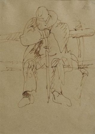 Lorenzo Viani (Viareggio, 1882 - Ostia, 1936) UOMO SULLA PANCHINA China su...