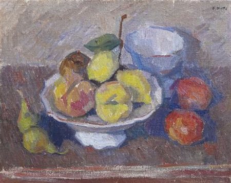 Emilio Notte (Ceglie Messapico, 1891 - 1982) ALZATA CON FRUTTA, ANNI ‘60 Olio...