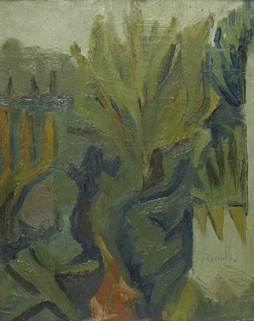 Silvio Loffredo (Parigi, 1920) PAESAGGIO, 1952 Olio su cartone, cm. 35x45...