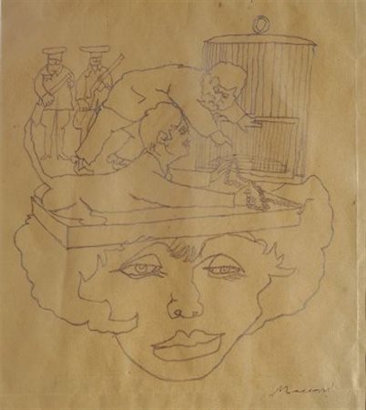 Mino Maccari (Siena, 1898 - Roma, 1989) FIGURA Matita su carta, cm. 21x23,2...